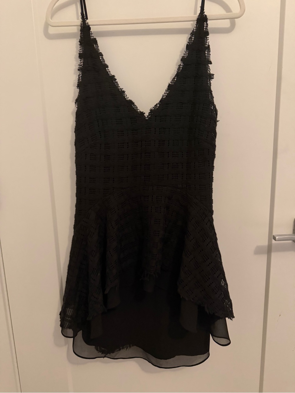 Shona Joy Black Lace-Overlay V-Neck Mini Dress